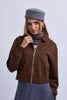 Zip Front Bomber with Suede Collar and Wide Synced Waist