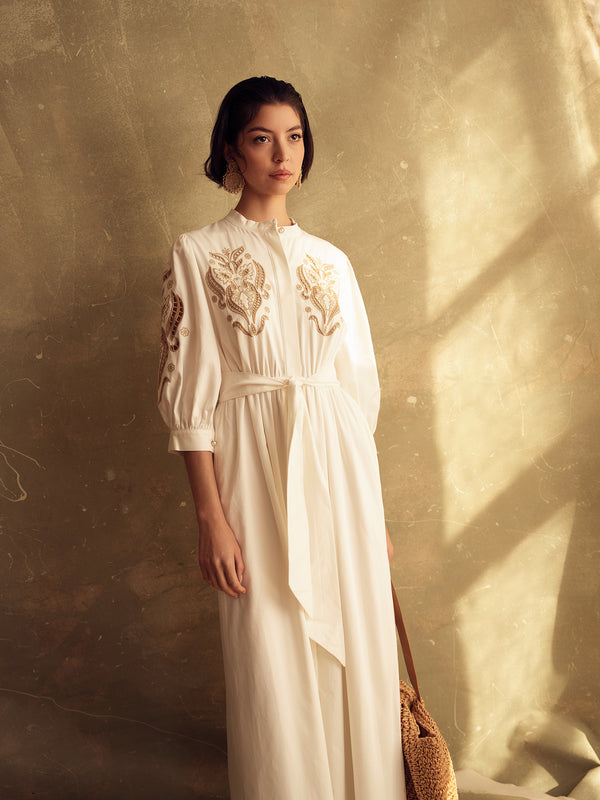 Dress with Embroidered Sleeves and Top