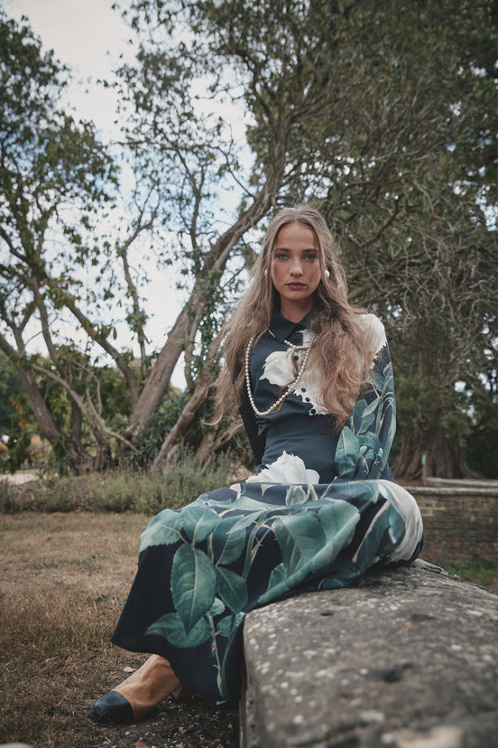 Satin Blouse with X-Large Flower Print