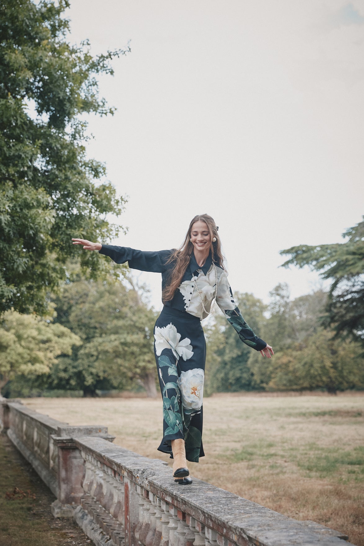Satin Aline Skirt with X-Large Flower Print