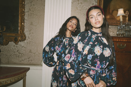 Draped Flower Print Loose Fit Maxi Dress