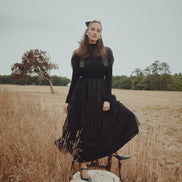 Tulle Gathered Dropped Shoulder Dress with Doubled Belt