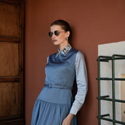 Dropped Waist Simply Gathered Dress with Narrow Waistline Belt