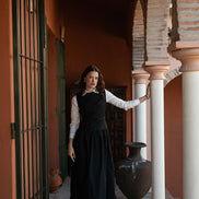 Dropped Waist Simply Gathered Dress with Narrow Waistline Belt