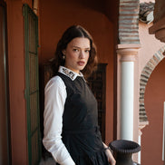 Dropped Waist Simply Gathered Dress with Narrow Waistline Belt