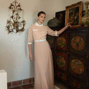 Spotted Tulle Dress with Contrast Collar Cuffs and Belt