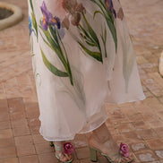 Organza Flare Dress with Floral Printed Skirt Design