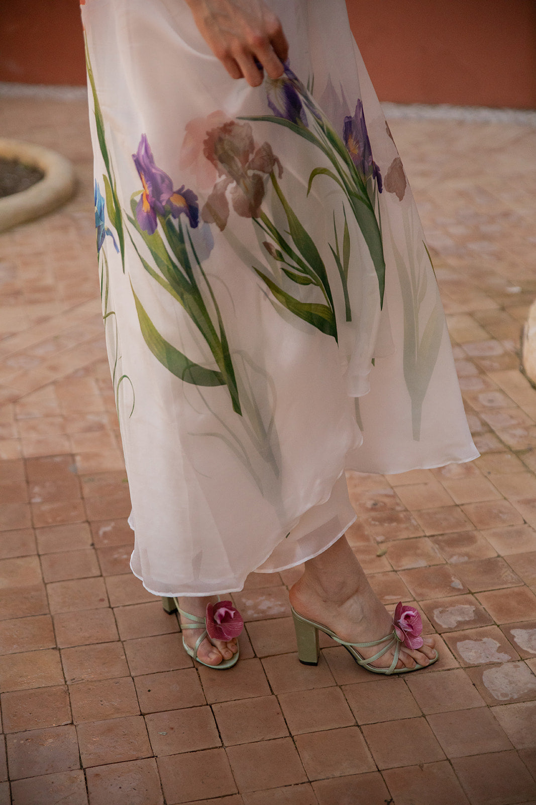 Organza Flare Dress with Floral Printed Skirt Design