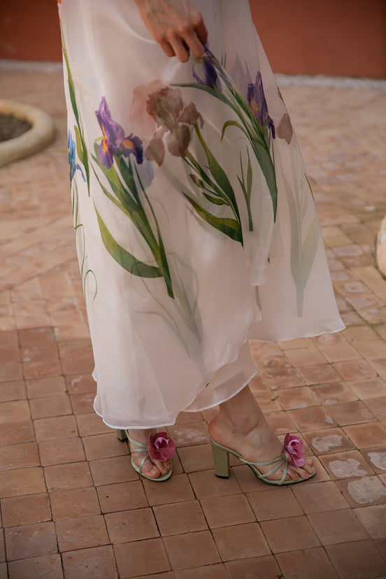 Organza Flare Dress with Floral Printed Skirt Design