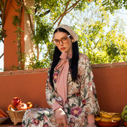 Loose Fit Floral Printed Dress with Contrast Necktie & Cuffs