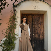 Button front V Neck Dress with Large Flower Motif