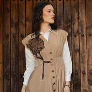 Button front V Neck Dress with Large Flower Motif