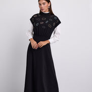 Dropped Shoulder Dress with Abstract Beaded Details