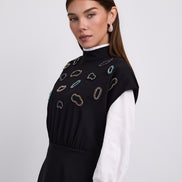 Dropped Shoulder Dress with Abstract Beaded Details