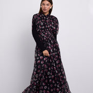 Floral Printed Maxi Dress with Wide Gathered Waistband