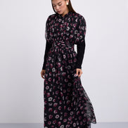 Floral Printed Maxi Dress with Wide Gathered Waistband
