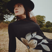 Simple Cut Gown with Side Flower Embroidery