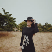 Simple Cut Gown with Side Flower Embroidery