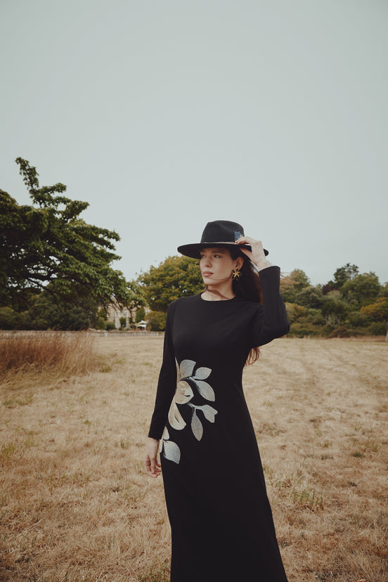 Simple Cut Gown with Side Flower Embroidery