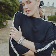 Crepe Maxi Dress with Stone Embellished Sleeve Seam