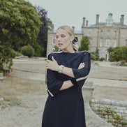 Crepe Maxi Dress with Stone Embellished Sleeve Seam