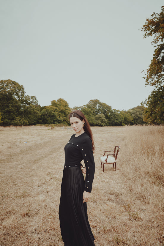 Studded Maxi Dress with Side Pleat Insert