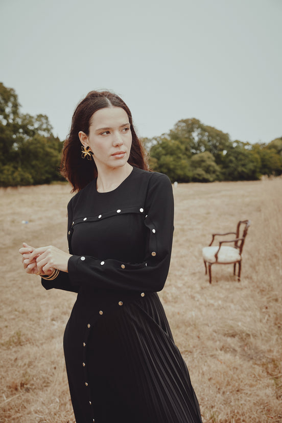 Studded Maxi Dress with Side Pleat Insert