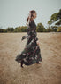 Organza Printed Full Skirt Dress with Free Tie Belt