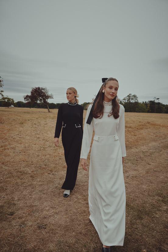 Knee Length Dress with Stone Trimmed Pocket Flaps