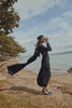 Floral Handwork Dress with Long Cape Style Back