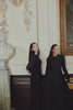 Taffeta Wrap to Back Dress with Stone Trimmed Collar