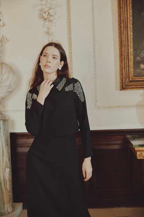 Mosaic Design Dress with Roll Collar