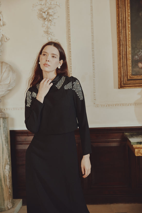 Mosaic Design Dress with Roll Collar