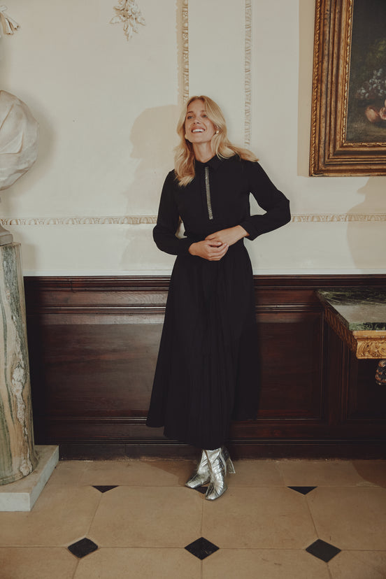 Chevron Beaded Front Panel Dress