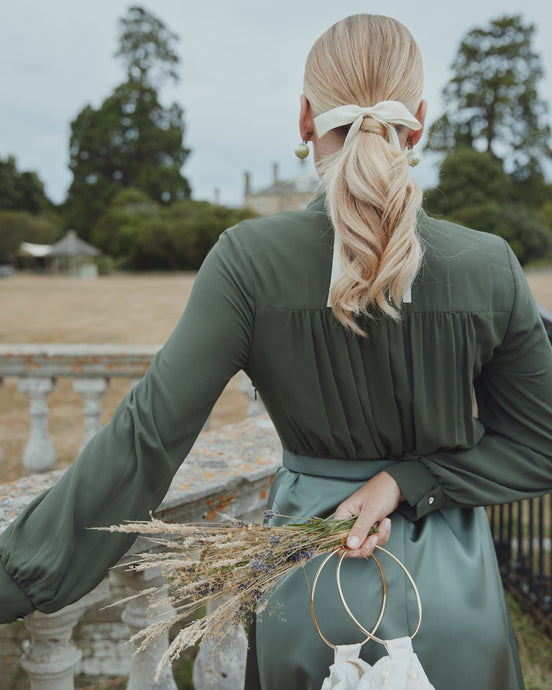 Chiffon Satin Aline Belted Dress with Neck tie