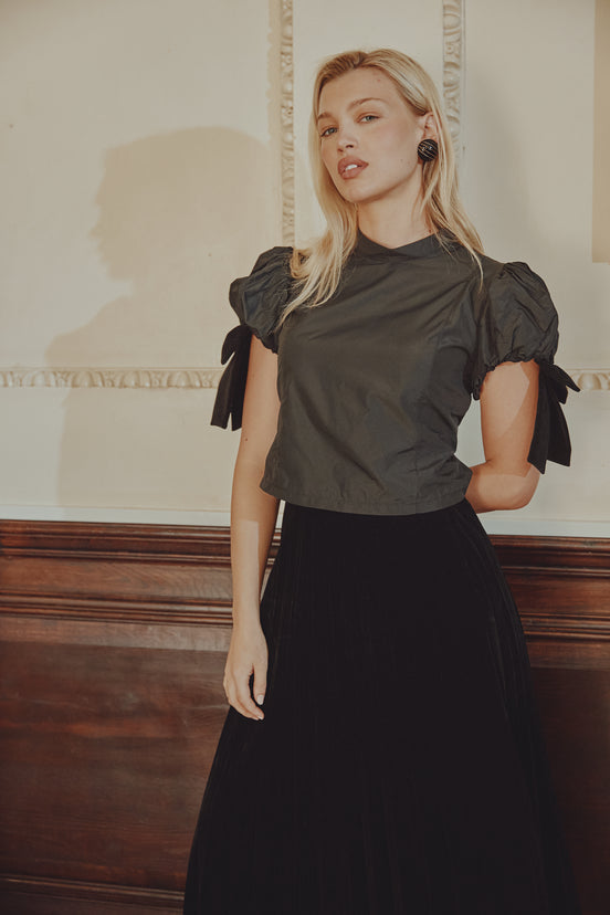 Cropped Top with Bubble Bow Sleeve