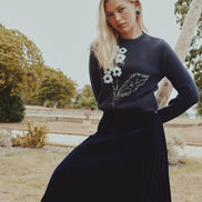 Round Neck Sweater with Flower Bunch Embroidery