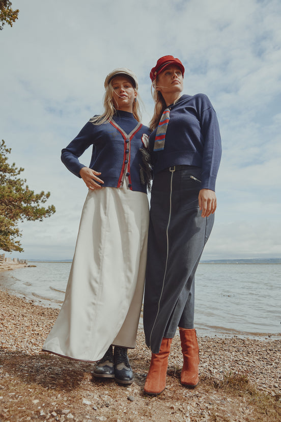 V-Neck Cardigan with Falling Flower Design