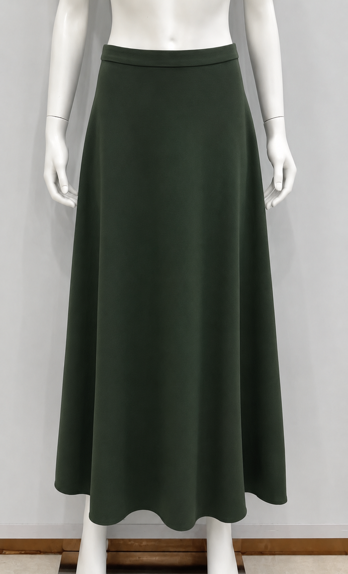 Basic Waistband Wool Aline Skirt - Green