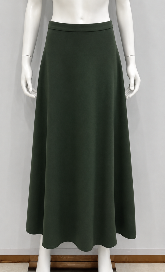 Basic Waistband Wool Aline Skirt - Green