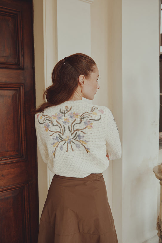 Bubble Knit Top with Floral Print Design