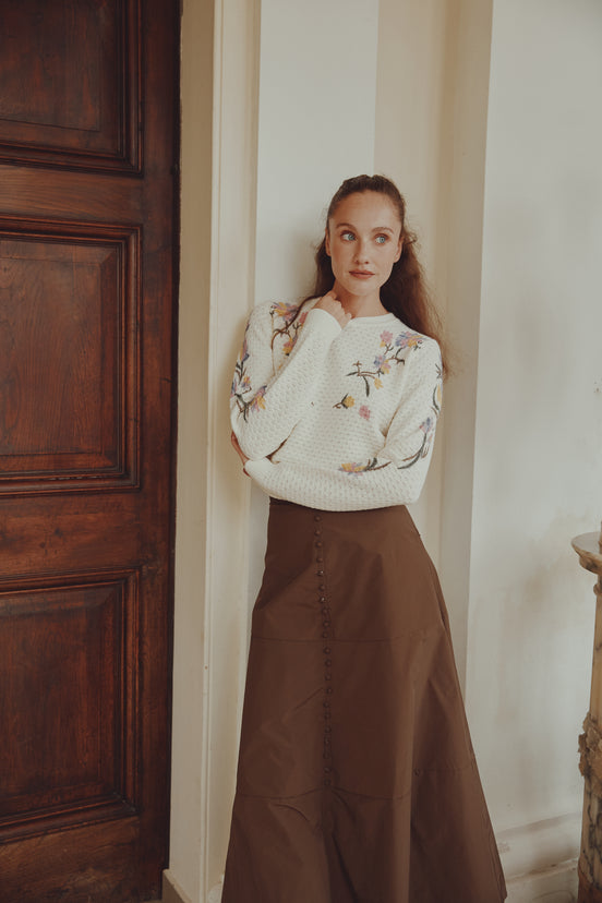 Bubble Knit Top with Floral Print Design