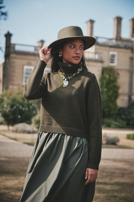 Roll Midi Neck Dress with Full Taffeta Skirt