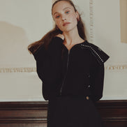 Zip Up Top with Wide Embellished Collar