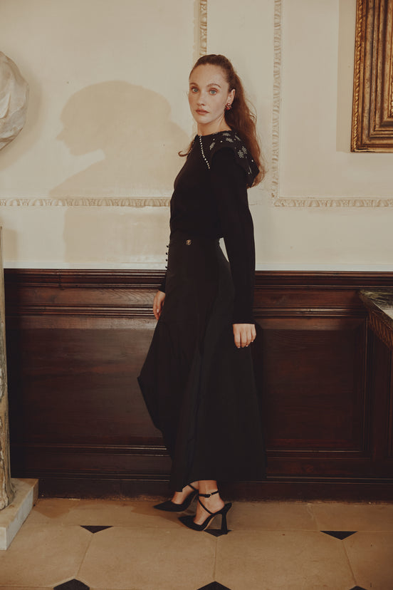 Pullover Top with Wide Embellished Collar