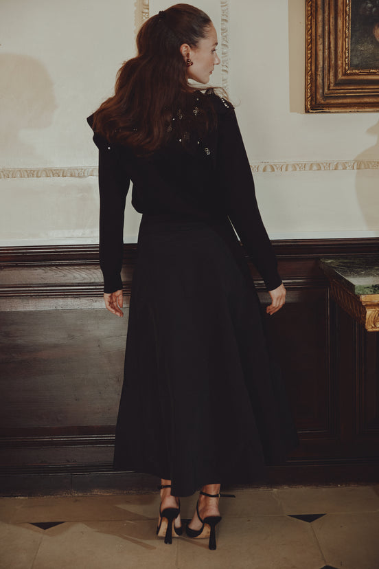 Zip Up Top with Wide Embellished Collar