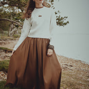 Knit Top with Crochet Flower and Tonal Neck Band Insert