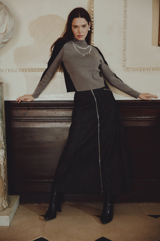 Printed Pearl Necklace High Neck Top