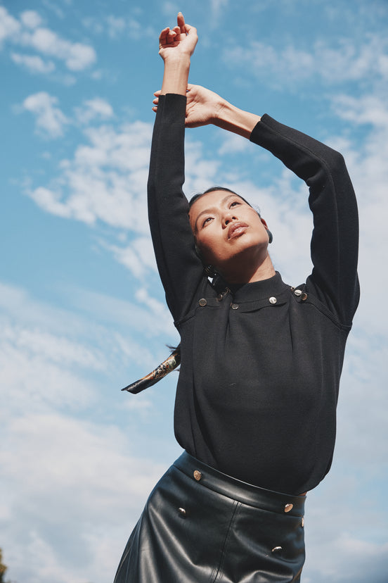 High Neck Top with Gold Metal Studding