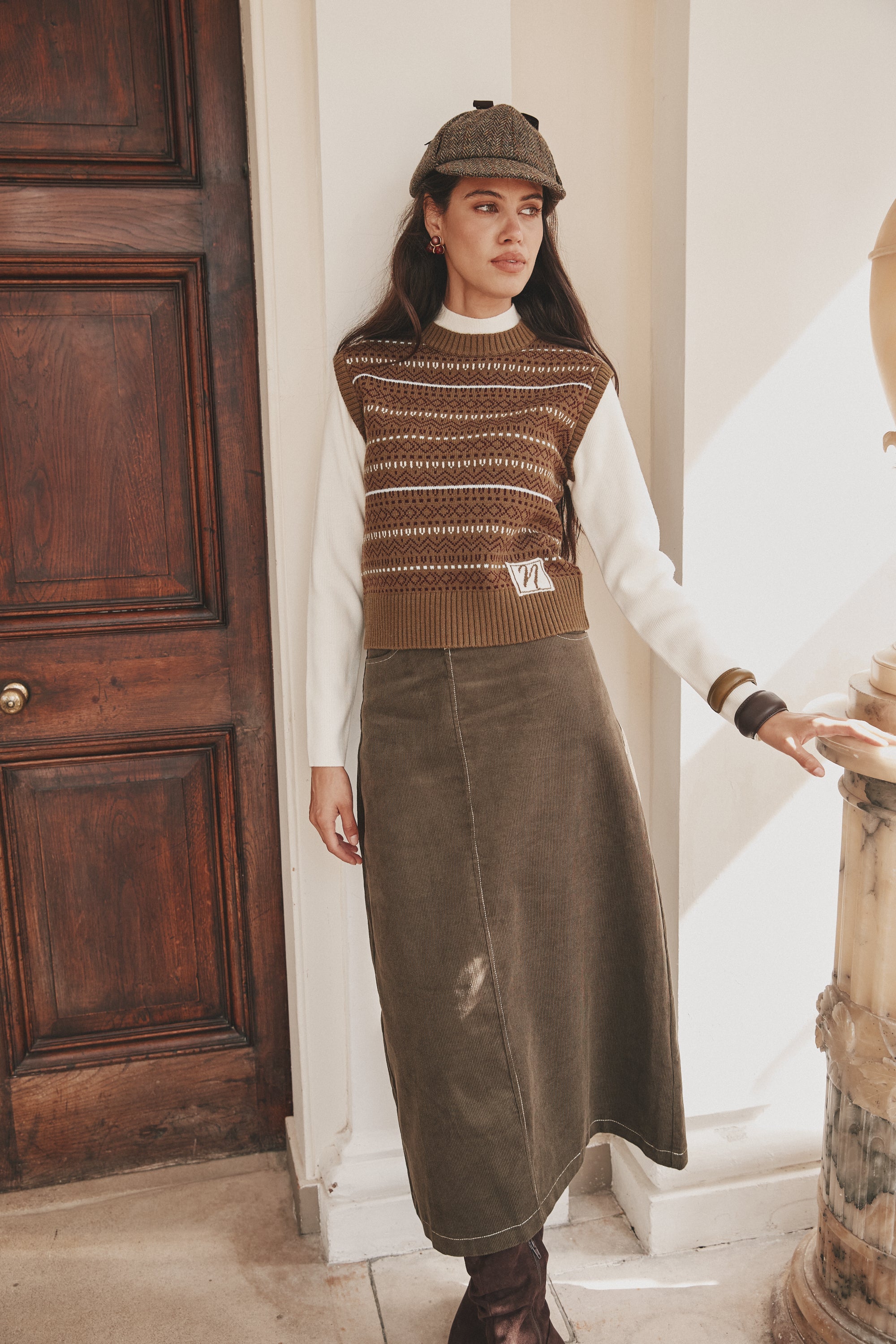 Intarsia Knitted Logo Vest Look Full Top